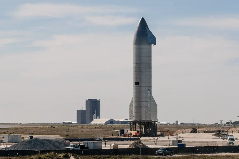 SpaceX Starship SN9 on the launch pad at its build site in Texas