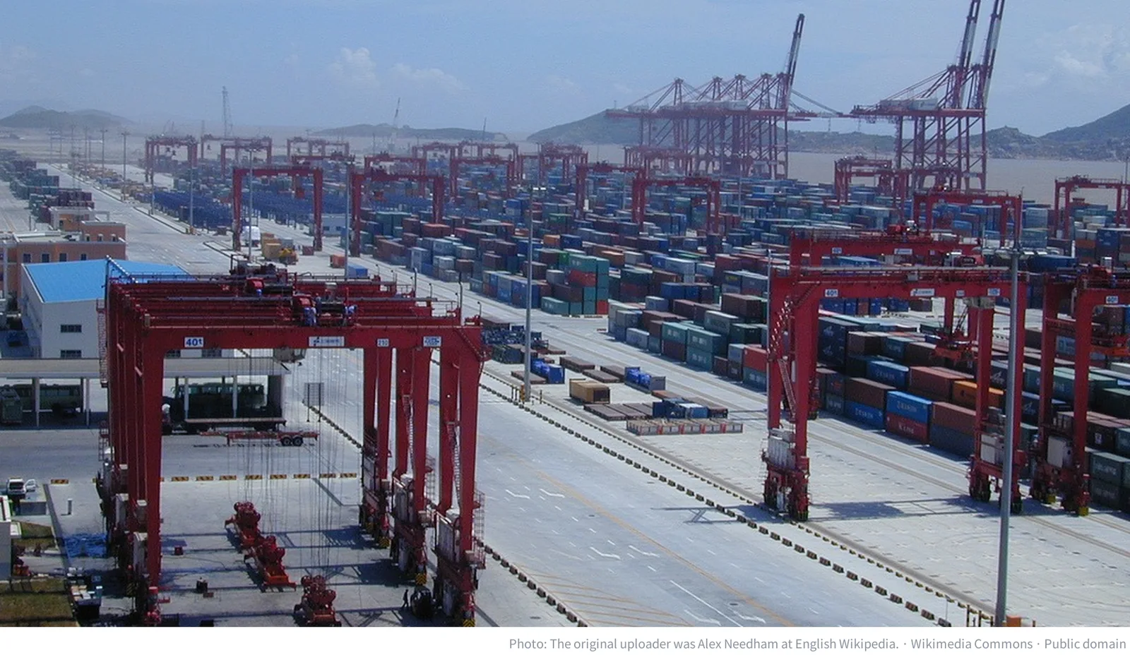 Container cranes and stacked containers at Yangshan Deep-water Port, Shanghai