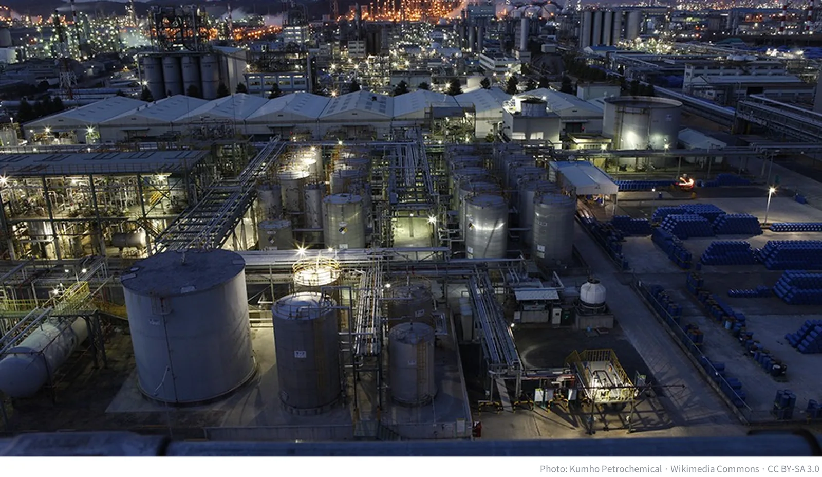 Petrochemical plants at the Ulsan industrial complex in South Korea at night