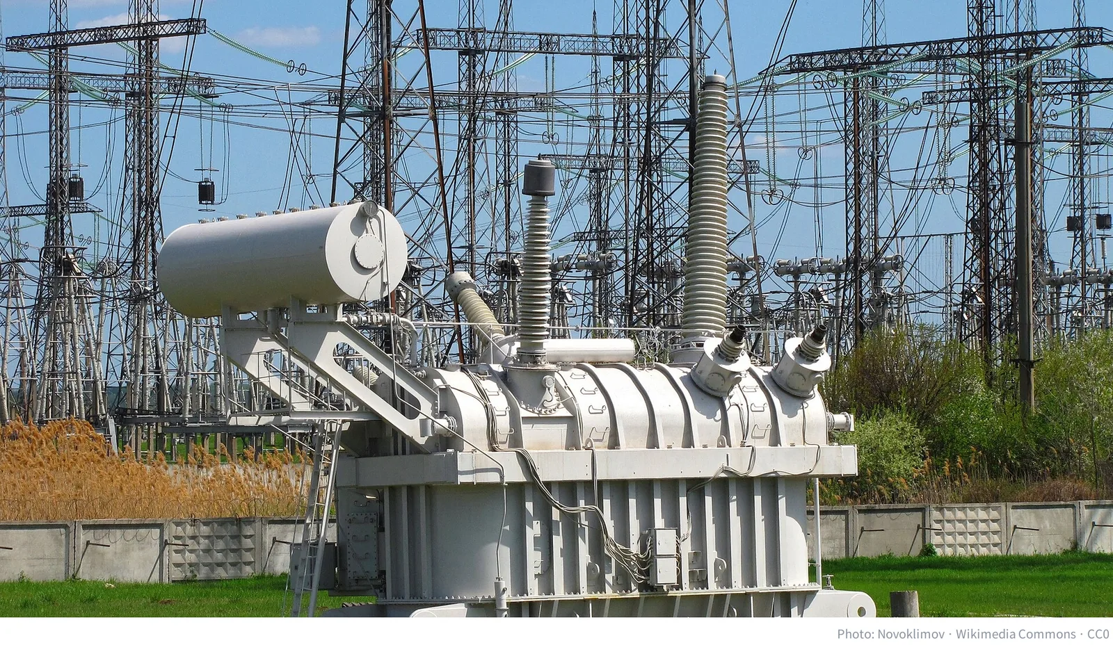 750 kV high-voltage transformer at an electrical substation