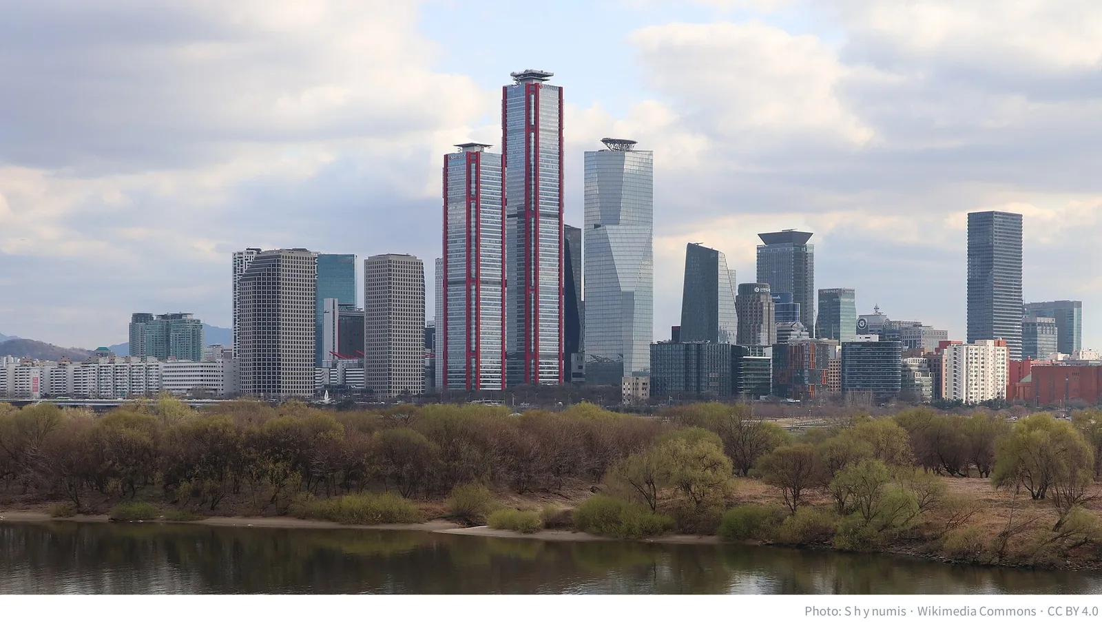 Yeouido financial district skyline seen across the Han River in Seoul (2024)