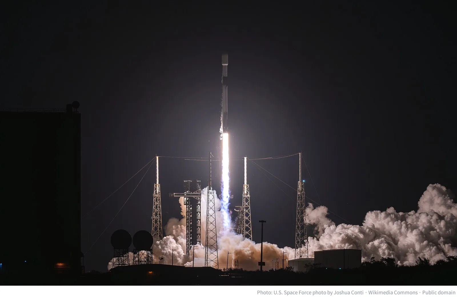 A SpaceX Falcon 9 rocket launching Starlink satellites from Cape Canaveral