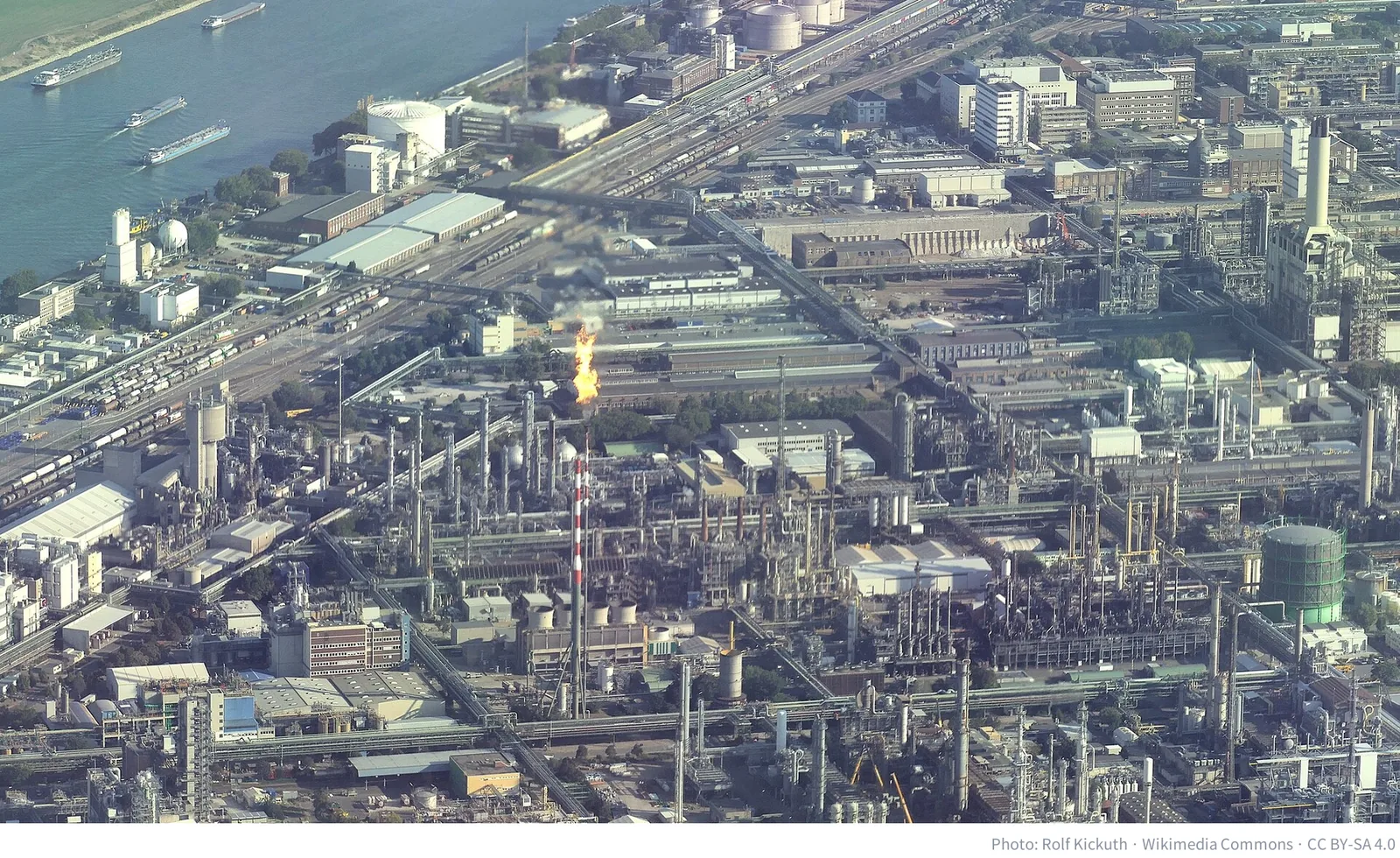 Aerial view of a naphtha steam cracker at the BASF site in Ludwigshafen