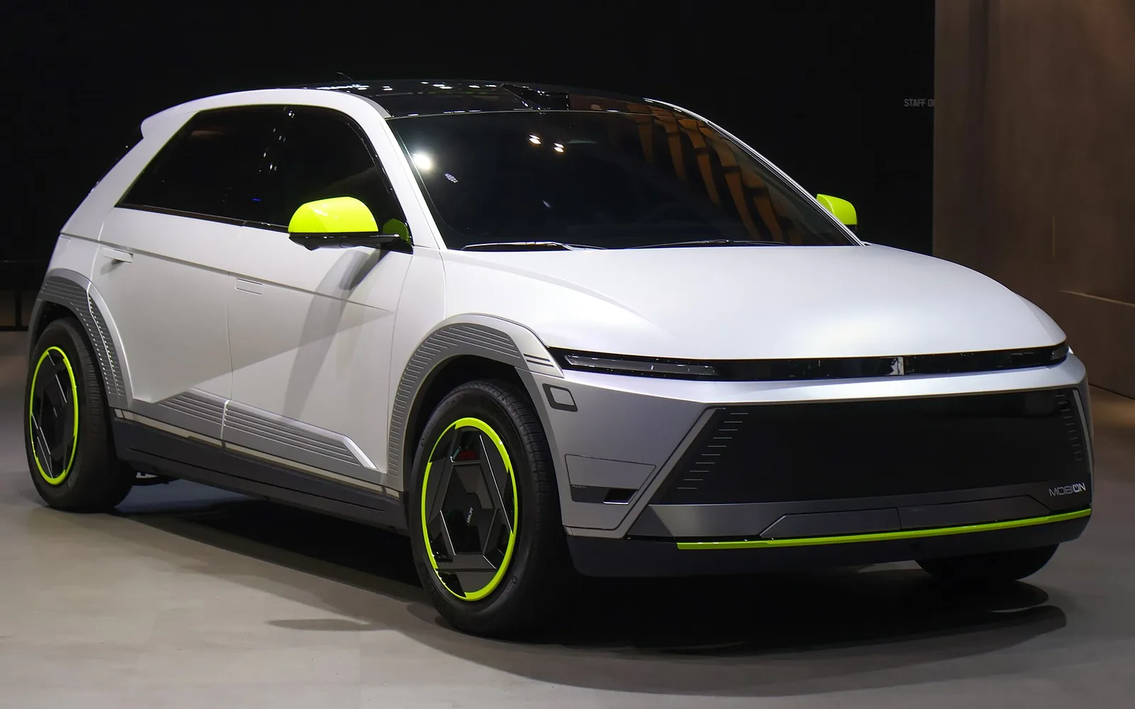 Hyundai Mobis MOBION concept car, built to show its e-Corner in-wheel drive technology, at the 2025 Seoul Mobility Show.