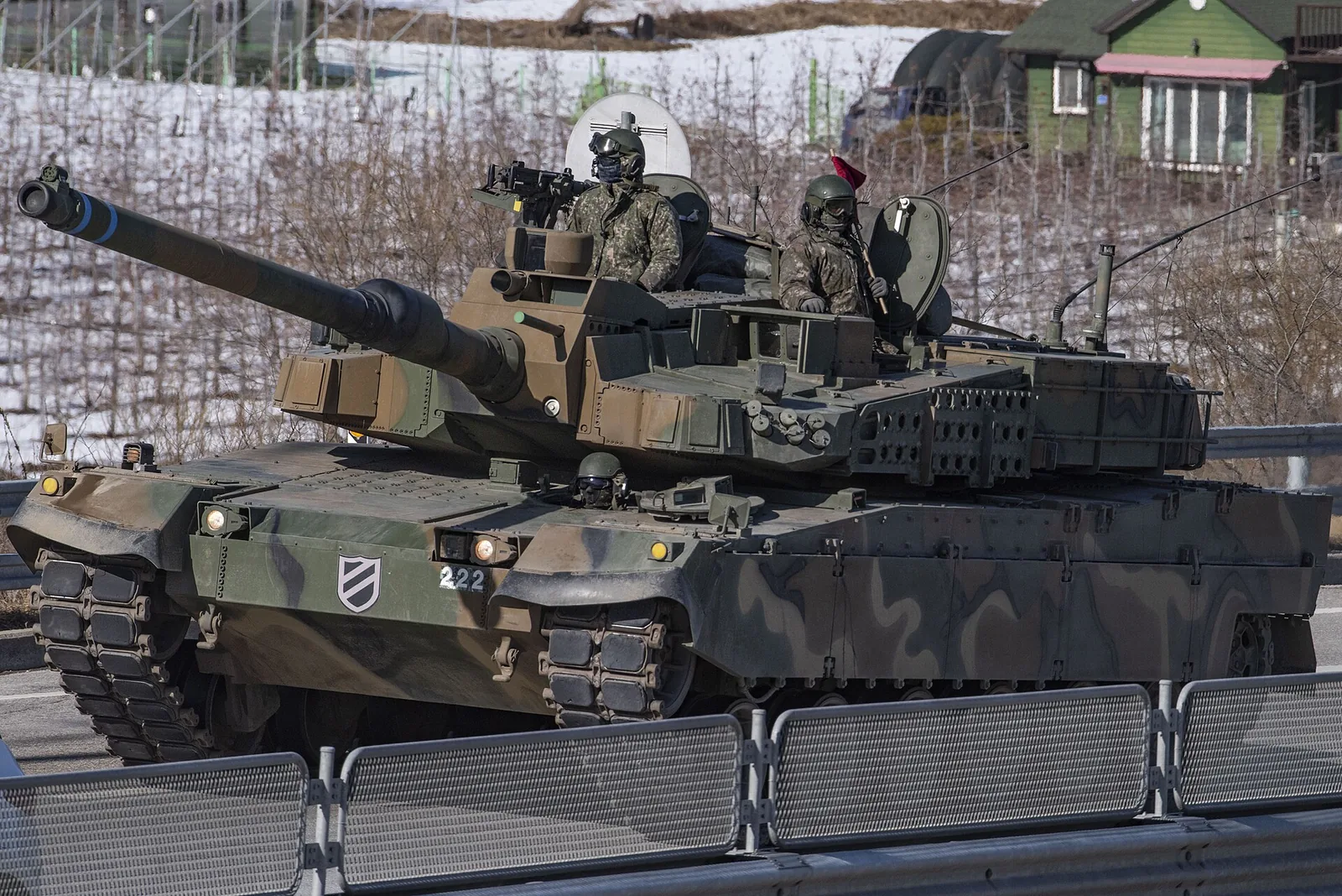 Republic of Korea Army K2 Black Panther main battle tank, built by Hyundai Rotem, during a 2025 exercise in Hongcheon.