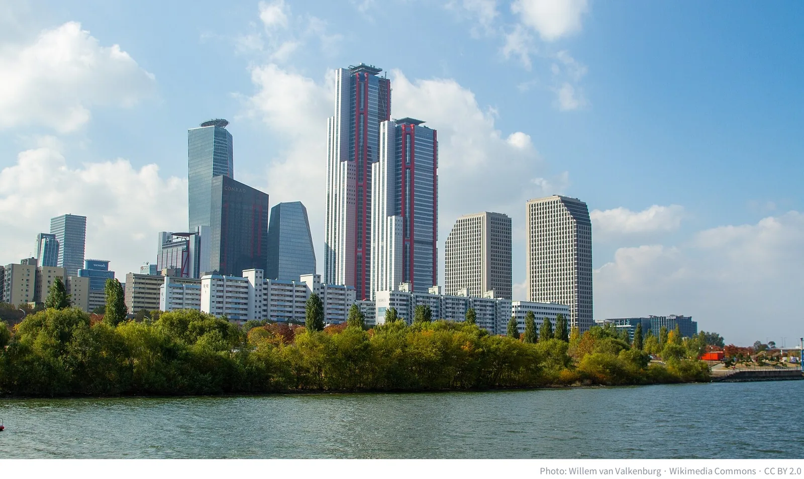 Yeouido towers across the Han River in Seoul